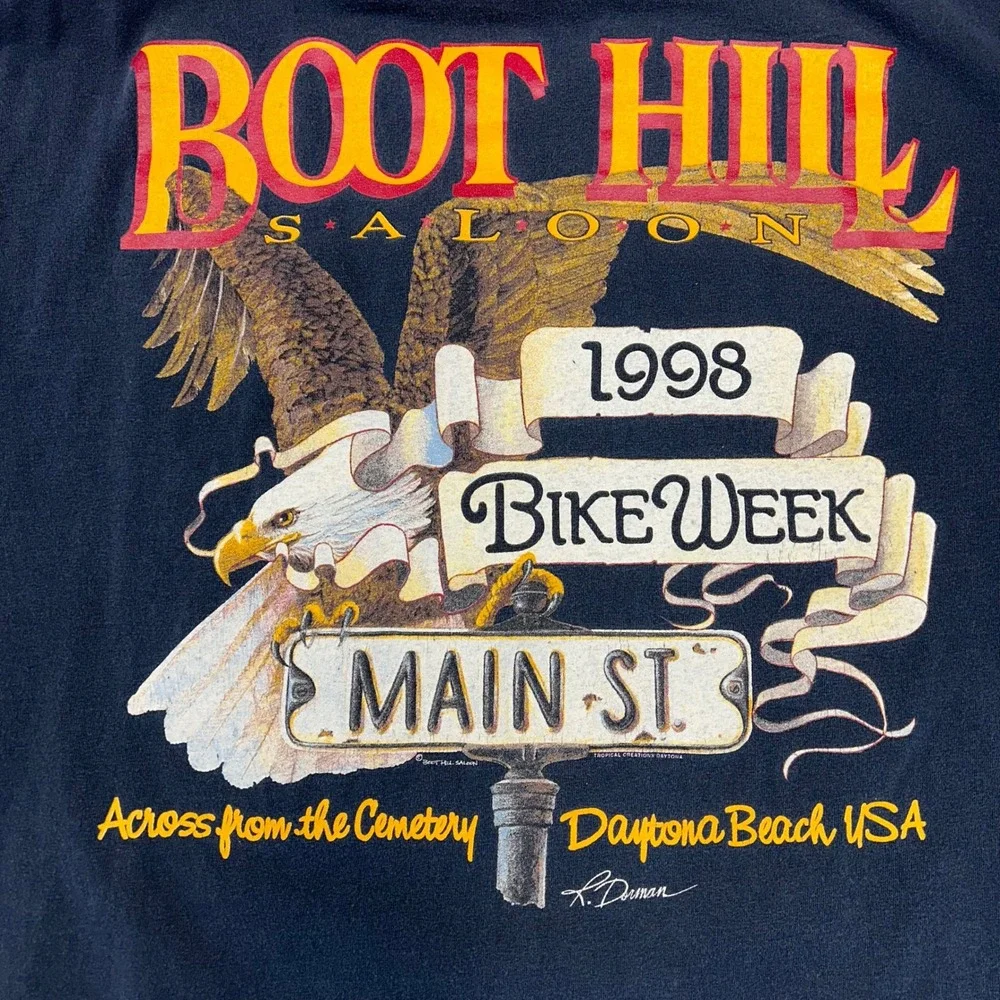 90s Vintage Bike Week Graphic Tee Mens 2XL Boot Hill Saloon Eagle Pocket Shirt